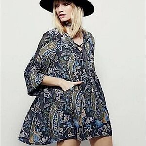 Free People Rain or Shine paisley long sleeve mini dress